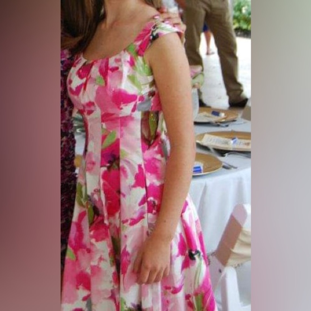 Beautiful pink floral spring or summer party dress, 2P